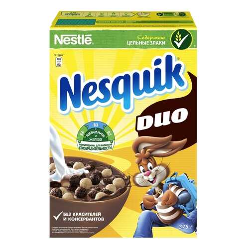 Готовый завтрак шоколадный Nesquik duo 375 г в ВкусВилл