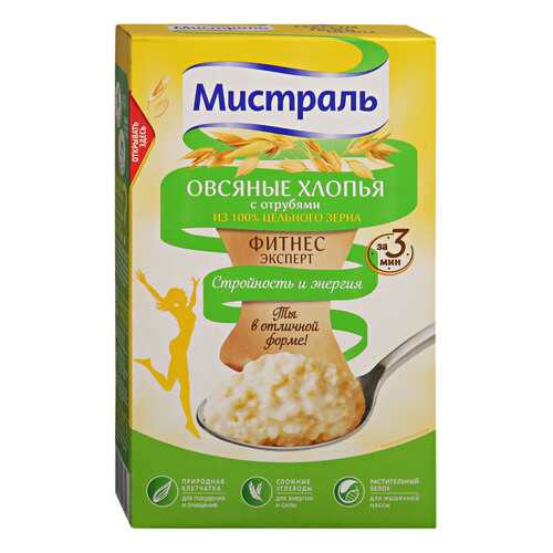 Хлопья Мистраль овсяные с отрубями 400г в ВкусВилл