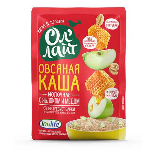 Каша Ол Лайт Овсяная молочная Яблоко и мед 40г в ВкусВилл