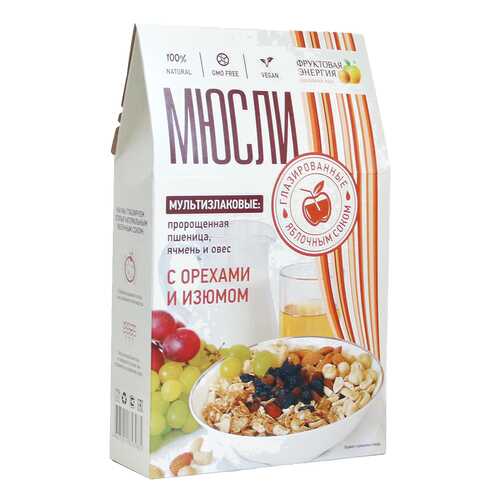 Мюсли Фруктовая Энергия мультизлаковые с пророщенной пшеницей орехами и изюмом в ВкусВилл