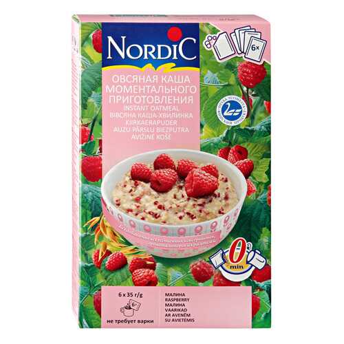 Овсяная каша Nordic моментального приготовления с малиной 210 г 6 шт*35 г в ВкусВилл