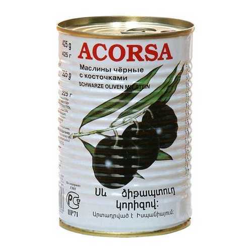 Маслины Acorsa черные крупные с косточкой 425 г в ВкусВилл