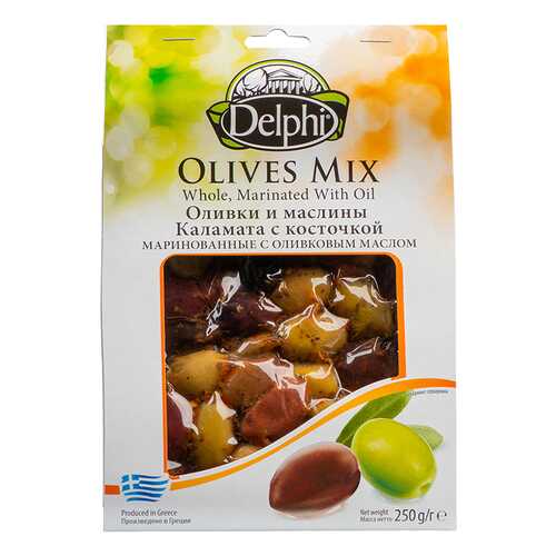 Смесь оливок Каламата с косточкой Delphi 250 г, Греция в ВкусВилл