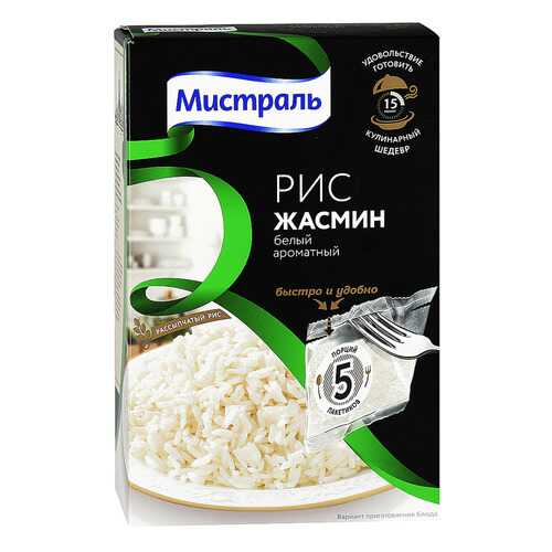Рис Мистраль жасмин белый ароматный 80 г 5 пакетиков в ВкусВилл