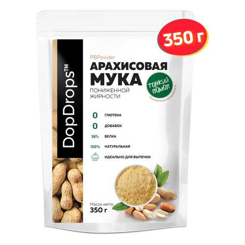 Мука арахисовая тонкого помола DopDrops 11% жирности PBPowder, 350г в ВкусВилл