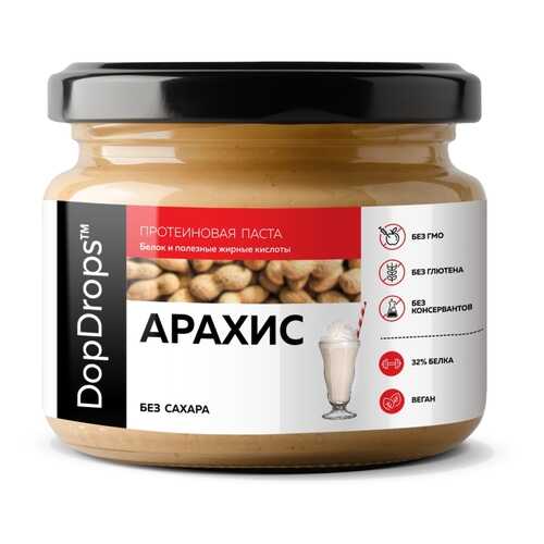 Арахисовая паста DopDrops протеиновая без добавок 250г в ВкусВилл