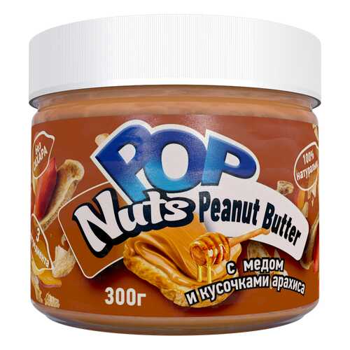 Арахисовая паста POP Nuts Peanut Butter с медом и кусочками арахиса, 300 г в ВкусВилл