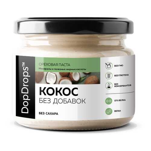 Паста Кокосовая (Урбеч из мякоти кокоса) DopDrops без добавок 250 г в ВкусВилл