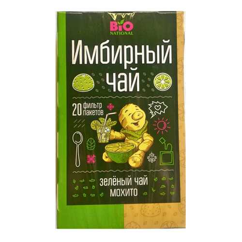 Чай зеленый Fitness кондитерская bio national байховый с имбирем мохито 20 пакетиков в ВкусВилл