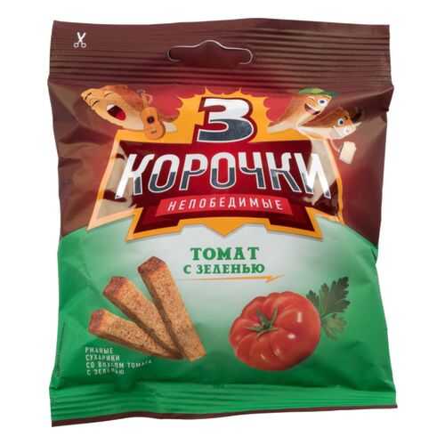 Сухарики ржаные Три корочки томат с зеленью 40 г в ВкусВилл