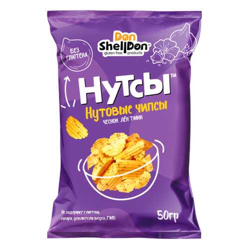 Чипсы Don Shelldon Нутсы нутовые со вкусом чеснока, льна и тмина 50 г в ВкусВилл