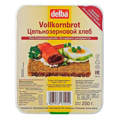 Хлеб DELBA Цельнозерновой 250г в ВкусВилл