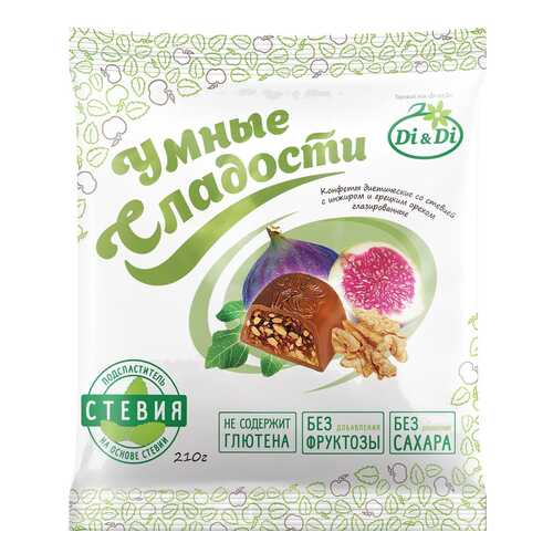 Конфеты со стевией Умные сладости с инжиром и грецким орехом глазированные 210 г в ВкусВилл