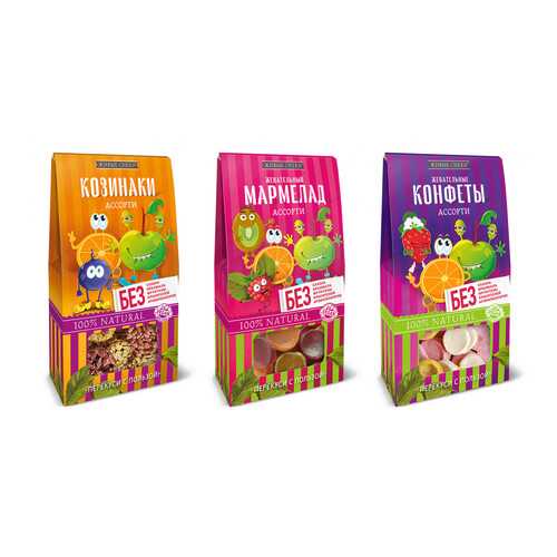 Микс Живые снеки Ассорти (Жевательные конфеты, 35г, Козинаки, 55г, Мармелад, 70г) в ВкусВилл