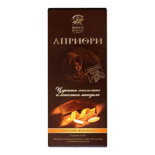 Шоколад Априори горький с цукатами апельсина и лепест-ками миндаля 100 г в ВкусВилл