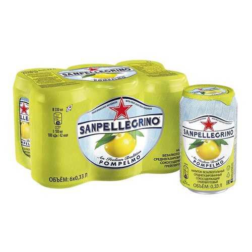 Напиток б/алк газ S.Pellegrino грейпфрут 0.33 л ал/б по 6 шт в ВкусВилл