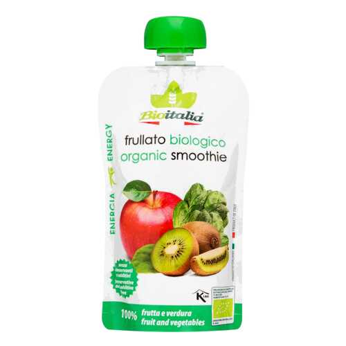 Пюре Bioitalia яблоко-киви-шпинат смузи 120 г в ВкусВилл